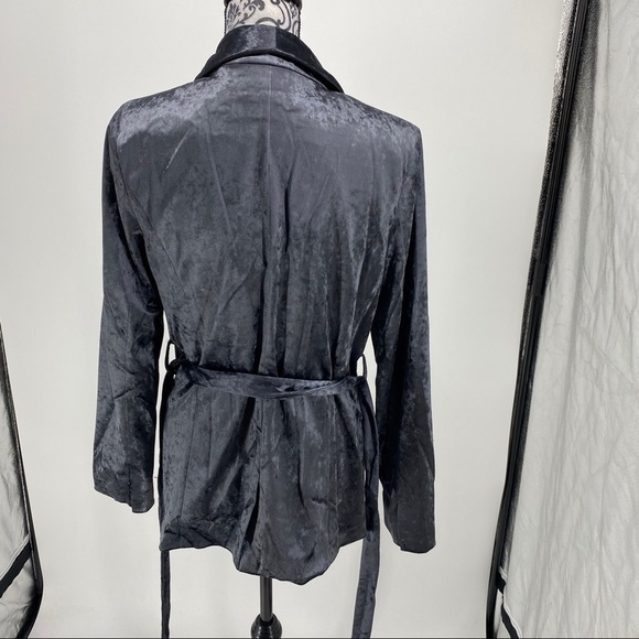 J.O.A. Crushed Velvet Blazer dark charcoal shawl collar shiny soft layering - Picture 13 of 15